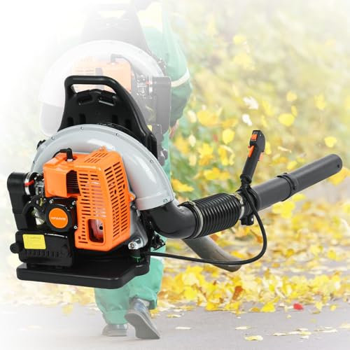 665 CFM Laubbläser Gasgebläse Elektrisch Laubbläser für Rasenpflege Rucksackgebläse 1 Set Laubbläser 2-Takt-Motor Mehrzweck 63 Kubikzentimeter Hochfeste Schneefräse für Draußen (Orange)