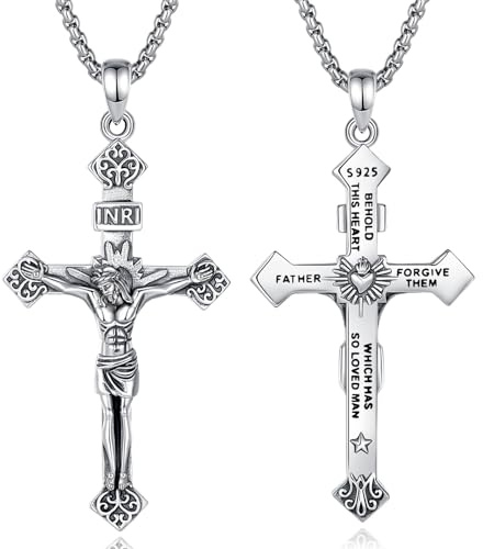 CELESTIA Kreuz Kette Herren Damen Silber 925 Jesus Heiliger Christophorus Anhänger Orthodox Kreuz Kruzifix Kette Männer Halskette Christen Christliche Geschenke