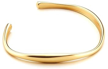CASSIECA Gold Cuff Bangle for Women - 316L Stainless Steel 14K Wave Open Bracelet - Adjustable Chunky Teardrop Style with Gift Box