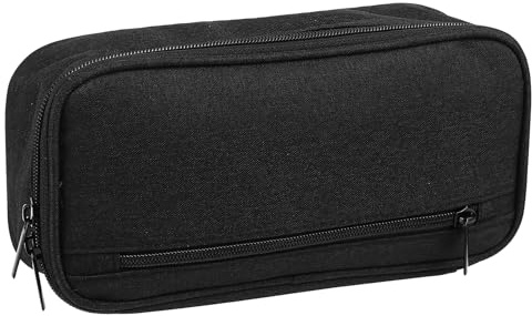 BATENGKEJI Astuccio nero, grande capacità, organizer con 2 scomparti, astuccio nero per donne e uomini, astuccio portatile per penne e matite, cancelleria da ufficio