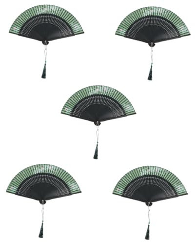 DECHOUS 5pcs Traditional Chinese Folding Fan Hand Fan with Vintage Style Photo Prop