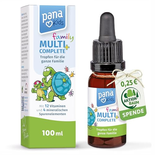 PanaKids MultiComplete+ FAMILY (100 ml) –12 Vitamine & 4 essentielle Mineralstoffe + Inositol – für die ganze Familie – ab 4 Jahren – Honig & Fruchtgeschmack – 100% vegetarisch