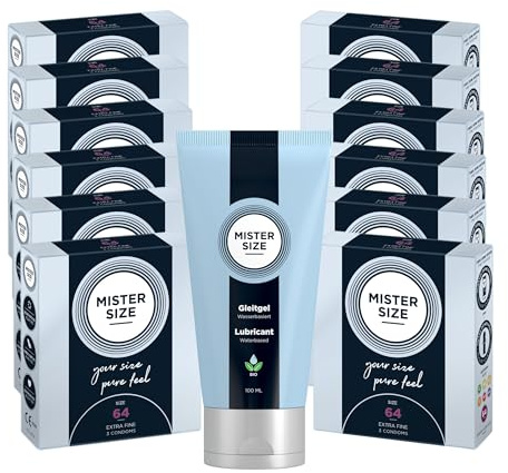 MISTER SIZE Kondome 64mm – 36 Stück (12 x 3er Pack) + Bio Gleitgel 100 ml – Vorteilspack für echte Nähe – gefühlsecht, hautverträglich, ohne Zusatzstoffe