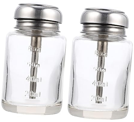 TOGEVAL Lot De 2 Bouteilles De Pressage En Verre 100 Ml Transparentes, Flacon De Stockage Polyvalent Pour Ongles Et Maquillage, Distribution Précise De Liquide, Usage Professionnel Et Domestique