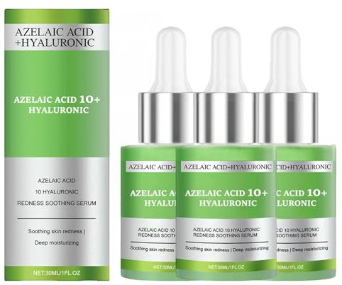 Azelaic Acid 10+ Hyaluron Redness Soothing Serum, Azelainsäure Gesichtsserum Azelaic Acid Serum, Azelaic Acid 10% Suspension, Nicht Klebrig, Nährendes Anti-Rötungs-Serums Für Wohltuende (3PCS)
