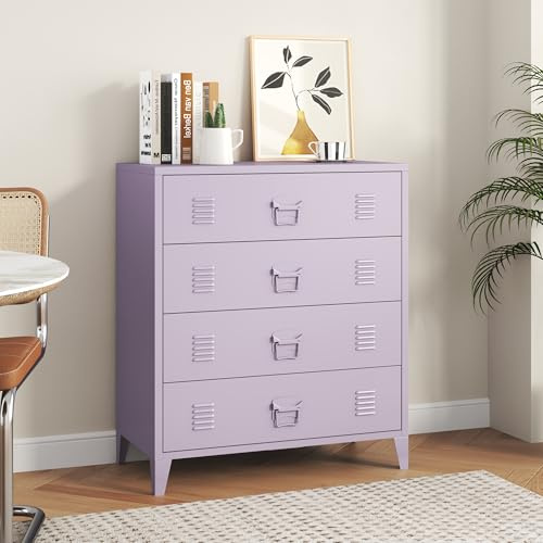 [en.casa] Kommode Hämeenlinna Metallschrank mit 4 Schubladen Mehrzweckschrank Stahl Wohnzimmer Büro Industrial Aktenschrank 80 x 40 x 92 cm Lila