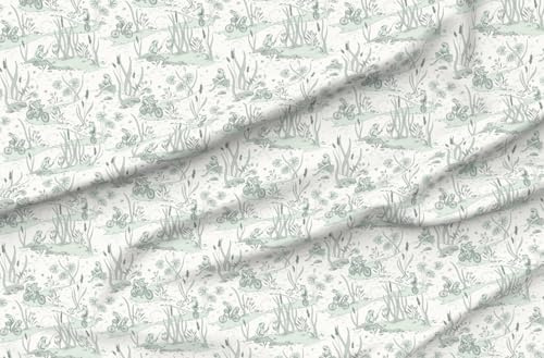 Spoonflower Fabric - Frog Spring Nursery Toile Bikes Plants Pond De Jouy Printed on Polartec(R) Fleece Fabric by The Yard - Sewing Blankets Loungewear and No-Sew Projects