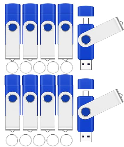 EASTBULL USB2.0 & Type-C Flash Drives 16GB Pack, 2-in-1 Dual Flash Drive Bulk USB-A + USB-C Thumb Drives Pack OTG Photo Sticks Compatible with Smartphones, Computers, Tablets, Mac, PCs (Blue)