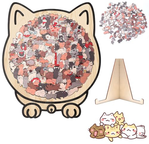 Puzzle A Forma Di Gatto Da 135 Pezzi,Puzzles Irregolare con Cornice Incorniciato da Adorable Cat Outlines,Puzzle In Legno A Forma Di Gatto,Puzzles Decorativi,Regali Creativi per Gli Amanti dei Gatti