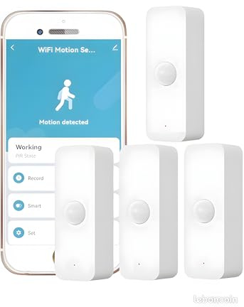 Détecteur de Mouvement WiFi Intelligent pour la sécurité Domestique Capteur de Mouvement sans Fil avec Application de Surveillance à Distance, Commande vocale Compatible avec Alexa (Lot de 4)