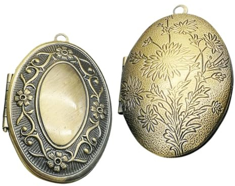 Housoutil 2 Stück Kleines Ovales Foto Medaillon aus Robustem Metall Foto Anhänger mit Blumenmuster Eleganter Schmuck für Brautsträuße und Persönliche Halsketten