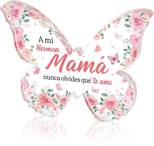 Regalos para Mamá Geschenk für spanische Mütter, Acryl, Geschenk für Büro, Schreibtisch, Muttergeschenk von Tochter, Sohn, Andenken, Briefbeschwerer in spanischem Schmetterling, Schild für Zuhause