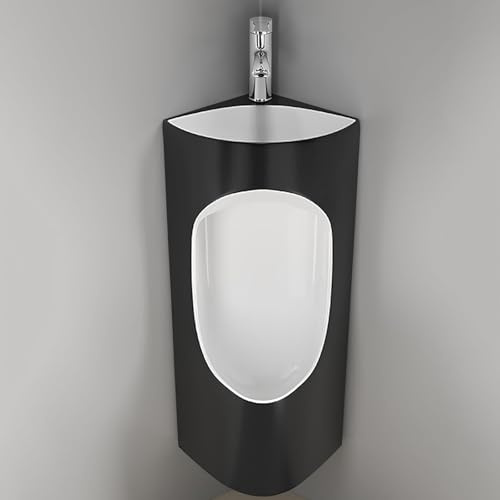 Orinatoio da Garage, Orinatoio da Parete in Ceramica, a Prova di Schizzi, con Lavabo e Rubinetto Integrati, per Bagni Esterni, Installazione Ad Angolo(Black)