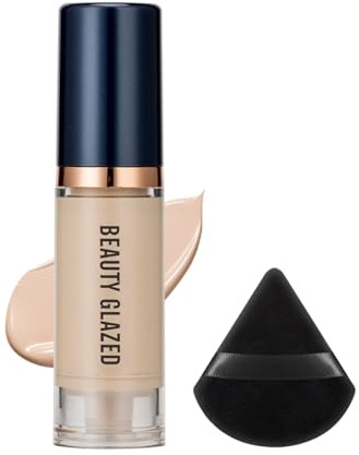 Set di 2 fondotinta liquidi, fondotinta viso a copertura totale con piumino triangolare nero, cipria in crema correttiva e illuminante, kit trucco viso a per tutti i tipi di pelle (#B)