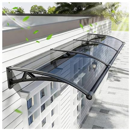 HOFUNTRE Auvent en Aluminium,Marquise Soleil de Balcon,Double Protection Solaire,Gouttière Grande Capacité,Forte Charge,Idéal pour Porte, Fenêtre, Terrasse(120cm/47in*110cm/43in)