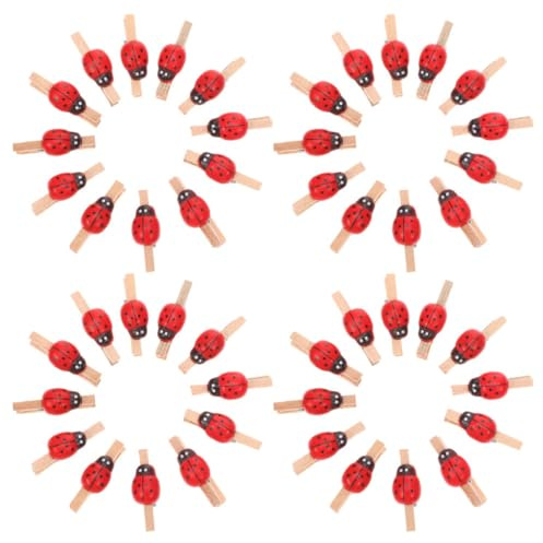 EXAOMBLE Mollette Foto a Forma di Coccinella in Legno e Metallo 150 Pezzi per Display Memo Clip Fotografiche Leggere Card Clip per Festa Estiva e Decorazioni