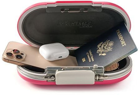 Master Lock Pink Portable Small Lock Box, Set Your Own Lock Combination Portable Safe, Personal Travel Safe for Phone, Passport, Money, ‎5900DPNK