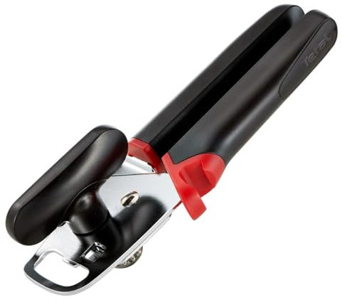 Tefal Ingenio - Abrelatas 3 en 1, abridor de tarros y botellas integrados, extrae el aire de los tarros vacíos, apto para lavavajillas, diseño robusto y resistente, negro y rojo, K20705