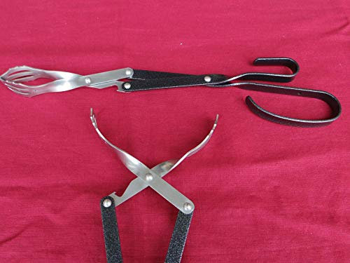 V-Tong Grillzange 43 cm Schwarz-Silber Hammerschlag BBQ Zange Modell Charcoal mit Griff aus Olivenholz