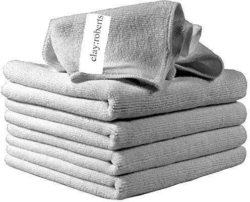 Clay Roberts Microfibre Cleaning Cloths, 40cm x 30cm - Pack of 5, Grey, Machine Washable, Polishing, Waxing & Dusting Cloth, Lint-Free, Kitchen Towel, Car Cleaning, Microfiber