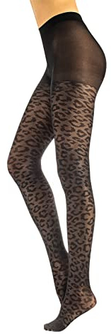 CALZITALY Blickdichte Mikro Netzstrumpfhose mit Leopard Animal Muster | Schwarz |S/M, L/XL | 50 DEN | Made in Italy (L/XL, Schwarz)
