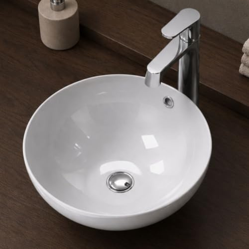 Lavabo Da Appoggio Ceramica Bianco Tondo Lavandino Lavello Arredo 42x42x17,5 Cm