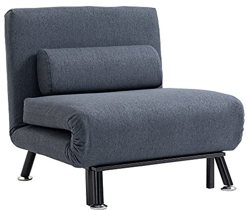 HOMCOM Linen Chair Bed, 3-in-1 Convertible Sleeper Chair with Adjustable Backrest, Pillow, for Living Room, Bedroom, Dark Grey