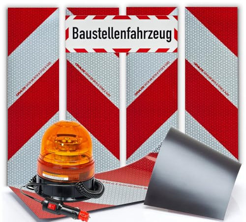UvV UVORA107 Magnetische Oralite Kfz-Warntafeln, Warnmarkierung DIN30710 + Magnet LED Rundumleuchte + Magnet Schild 45x15 Baustellenfahrzeug