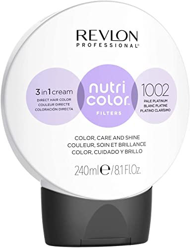 REVLON PROFESSIONAL Nutri Color Filters, Mascarilla de Coloración Temporal para el Pelo, Brillo Intenso, Tinte Pelo Mujer Tono 1002 Platino Clarísimo 240 ml