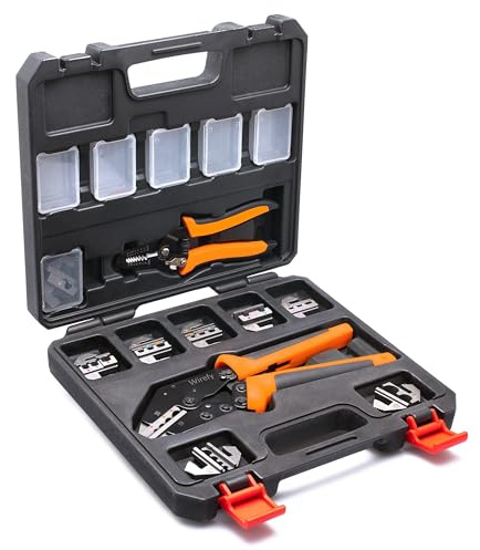 Wirefy Kit de sertissage, pinces à sertir et 9 matrices coulissantes, outil à sertir à cliquet, pour connecteurs et bornes thermorétractables, isolées, non isolées, bout à bout, grandes et en nylon