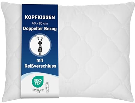 ZOLLNER Kopfkissen - Made in Europe – Polyesterfüllung - Bezug aus hochwertigem Mischgewebe - waschbar bis 60°C - 60x80 cm - Hotelqualität