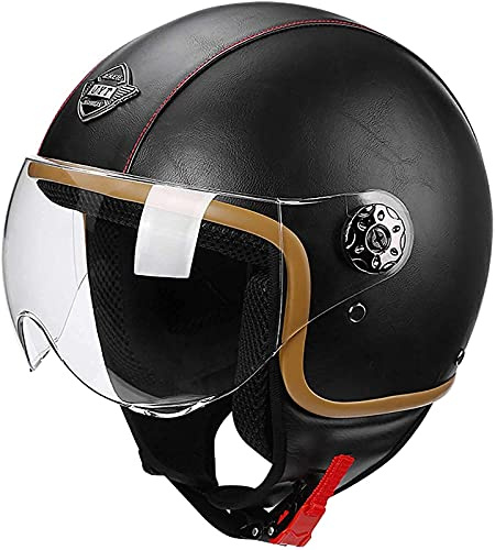 Moto 3/4 Casco Jet Retro De Cuero PU De Motocicleta, Scooter, Piloto De Crucero, Chopper Vintage Para Hombres Y Mujeres - Certificación DOT/ECE B,L