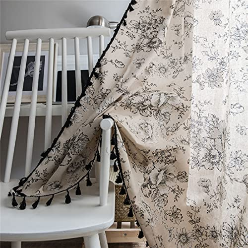 Xlabor Boho Vintage Vorhang mit Quaste, Vorhang Halbverdunkelung mit Ösen, Baumwolle Leinen Deko für Wohnzimmer Schlafzimmer 1 Stück Muster F 150x240cm