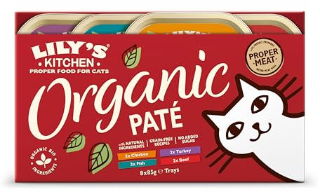 Lily’s Kitchen Mit natürlichen Zutaten hergestellt Nassfutter für ausgewachsene Katzen Multipack-Schalen Bio- Pastete Getreidefreie Rezeptur 4 x (8 x 85g)