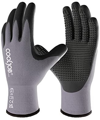 COOLJOB Arbeitshandschuhe, 3 Paar Gartenhandschuhe Herren mit Rutschfeste Nitril-Beschichtung, Mechaniker Handschuhe mit optimaler Griffigkeit, Montage Handschuhe Größe 9/L