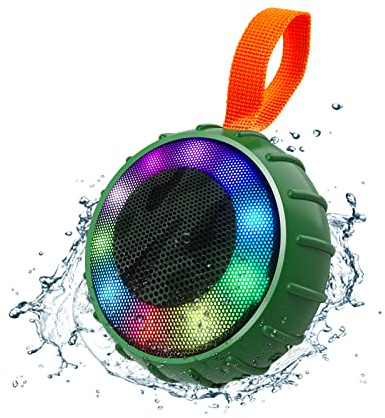 Bluetooth Lautsprecher mit RGB Licht, IPX6 Wasserdicht Kabelloser Lautsprecher Musikbox mit Stereo, 6-8H Akku, TF-Karte, Tragbare Bluetooth Speaker Box für Handy Dusche Outdoor Party Bicycle (Grün)