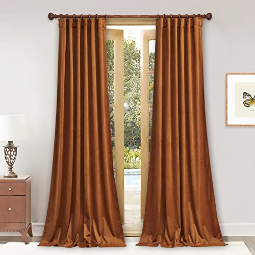 StangH Burnt Orange Curtains Velvet - 90 inches Long Blackout Thermal Insulated Bedroom Curtains Back Tab Holiday Home Decor for Sliding Patio Door/Office, W52 x L90, 2 Panels