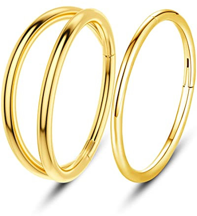OUFER 16G 2pcs Helix Piercings Gold Chirurgenstahl Conch Piercing Ring Rook Tragus Daith Clicker Cartilage Earring Hoop Knorpel Ohrring Ohrpiercing Nasenring Körperschmuck 12 mm