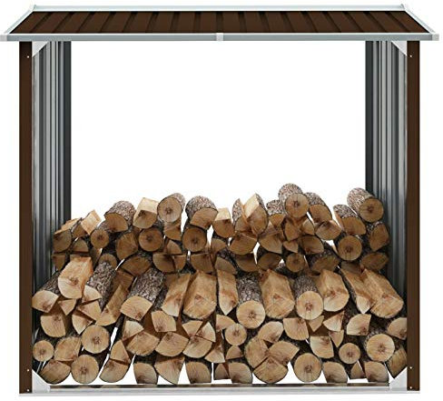 XIAOGUANG Brennholzlager, Kaminholzregal Aussen, Holzstapelhilfe, Carport, Sichtschutz Garten, Kaminholzregale, Verzinkter Stahl 172x91x154 cm Braun