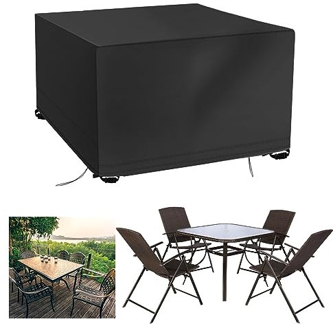 OFFCUP Housse Salon de Jardin, 420D Tissu Oxford Housse Table de Jardin, Housses de Meuble Bâche de Protection Imperméable Résiste Aux UV Table Canapé Inclinable Chaises 125 * 125 * 74cm