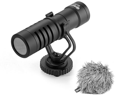 Boya by-MM1 B Black On-Camera Shotgun Micrófono para cámara, teléfonos Inteligentes, DSLR, videocámara, iPhone Micrófono de Condensador cardioide sin batería para grabación de Video Vlog