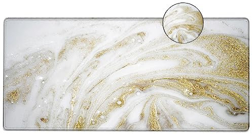 Mauspad, große Schreibtischunterlagen auf der Oberseite des Schreibtischs, 80 x 39 cm, Gaming-Mauspad, Weiß und Gold, Marmor, erweiterte Schreibtischschutzmatte, volle Laptop-Matte für kabellose Maus,