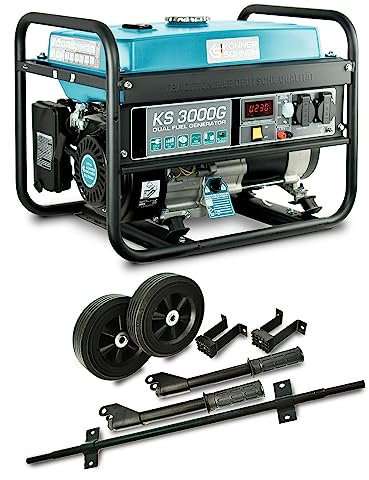 LPG/Petrol Generator, 3000W Power, Dual Fuel, Quiet Emergency Generator for Workshop, Outdoor, 4-Stroke, 15h Operating Time, Copper, LED Display, EasyStart, 2x230V Sockets, Könner & Söhnen KS 3000G