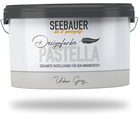 SEEBAUER diy Pastellfarbe PASTELLA Grau 2,5L (Urban Grey) Edelmatte Wandfarbe Grau Beige - Innenfarbe sehr hohe Deckkraft - Matt, Abwaschbar und Tropffrei