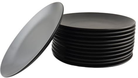 OTIX Teller Set - Essteller - Teller - Flach - 12er Set - Matt Schwarz - Durchmesser 27cm - Keramik - IVY - Geschirr