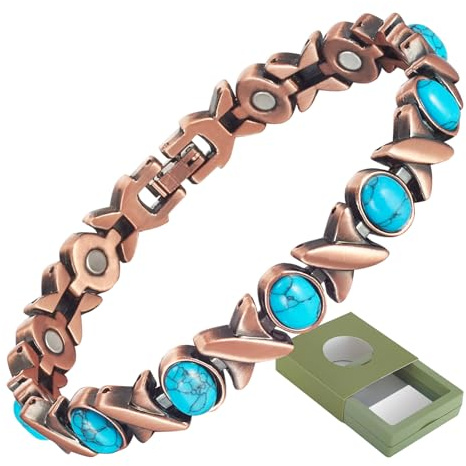 YINOX magnetiskt koppararmband av färgad sten för kvinnor, magnetarmband med hög hållfasthet, inklusive utsökt presentförpackning som är lämplig som en gåva, 18 cm