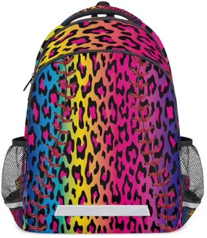Bunter Leoparden-Softball-Rucksack für Kinder, Jungen, Mädchen, Herren, Damen, Sport, Softball-Rucksack, Schule, Büchertasche, Wandern, Reisen, lässiger Laptop-Tagesrucksack, farbig, 20 Long