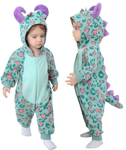 Doladola Bebis Jumpsuit i bomull långärmad barndräkt pojke flicka söt onesie som present, Grönt monster, 12-18 månader