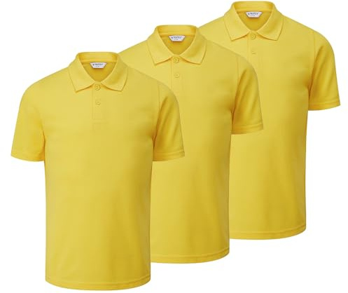 Trutex Kids Yellow School Polo Shirts, Multipack – Short Sleeve Cotton-Rich Standard Fit Unisex PE Kit Polos for Boys and Girls – Age 6 (3 Pack)