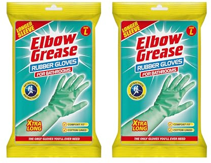 Ozmoint Multipack - Elbow Grease Xtra Long Bathroom Rubber Gloves - Antibacterial, Comfort Fit, Cotton Lined (2, Large)